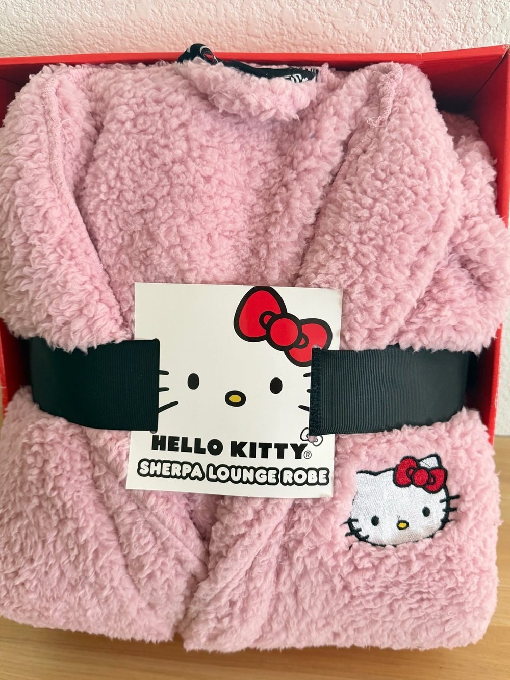 Hello Kitty Pink Sherpa Lounge Robe with Embroidered Applique
